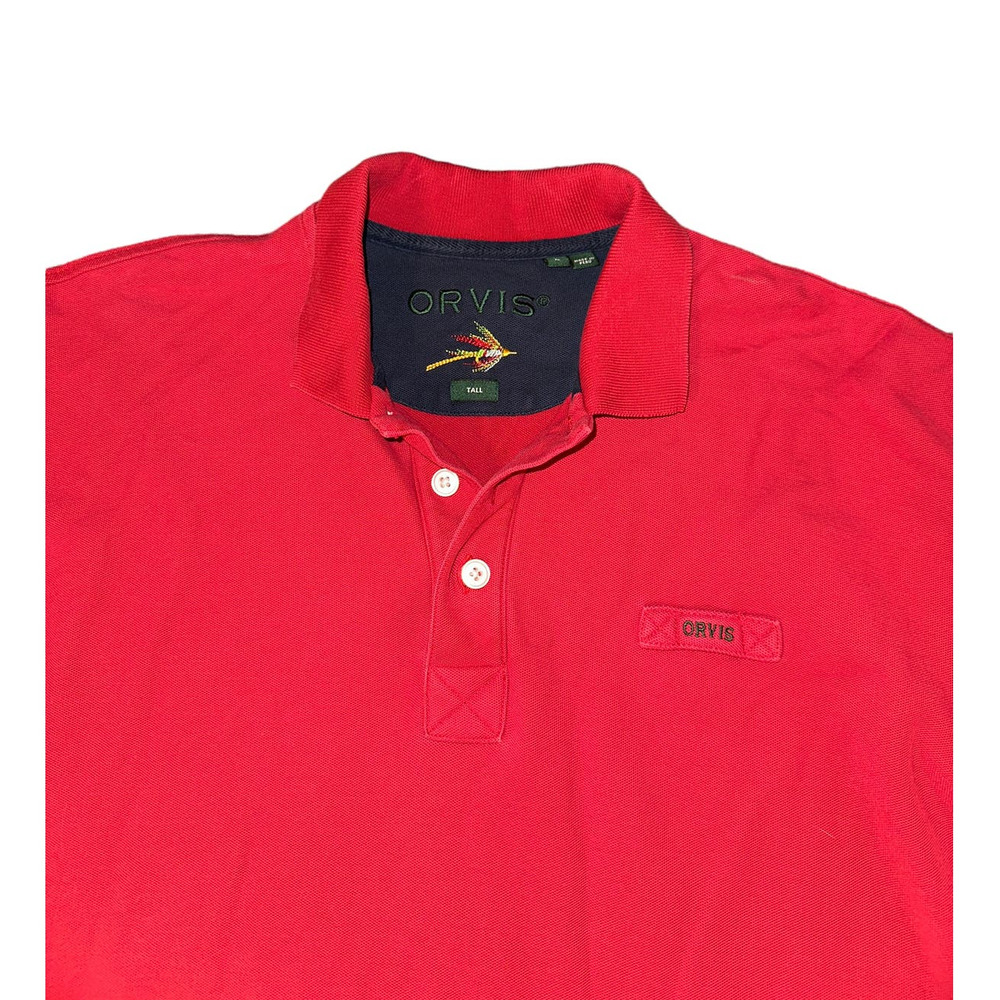 Orvis Men's Red Short Sleeve Cotton Polo Shirt‎ Size Large (Tall)